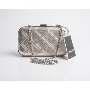 Chiara Boni Womens Gold Diamond-Embossed Metallic Leather Gloria Clutch Gold